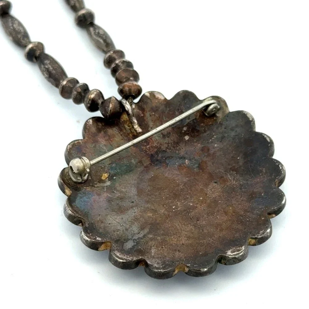 Native American Sterling Silver Gemstone Inlay Chief Sunface Statement Necklace - Picture 2 of 8